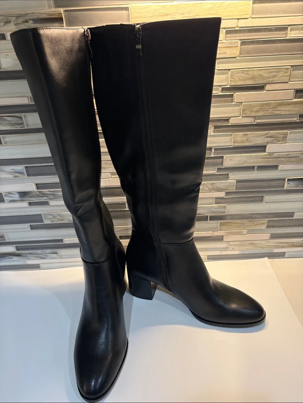 Black Knee-High Leather Boots - Women's Classic Style